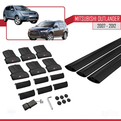 Compatible avec Mitsubishi Outlander 2 2007-2012 FLY Model Barres de Toit Railing Porte-Bagages de Voiture Noir Aluminium 3 Barres