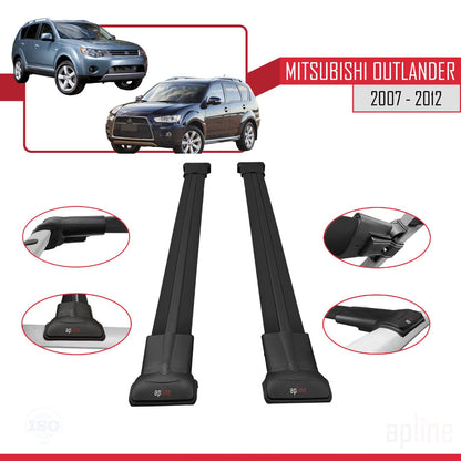 Compatible avec Mitsubishi Outlander 2 2007-2012 FLY Model Barres de Toit Railing Porte-Bagages de Voiture Noir Aluminium 2 Barres