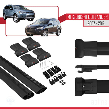 Compatible avec Mitsubishi Outlander 2 2007-2012 FLY Model Barres de Toit Railing Porte-Bagages de Voiture Noir Aluminium 2 Barres