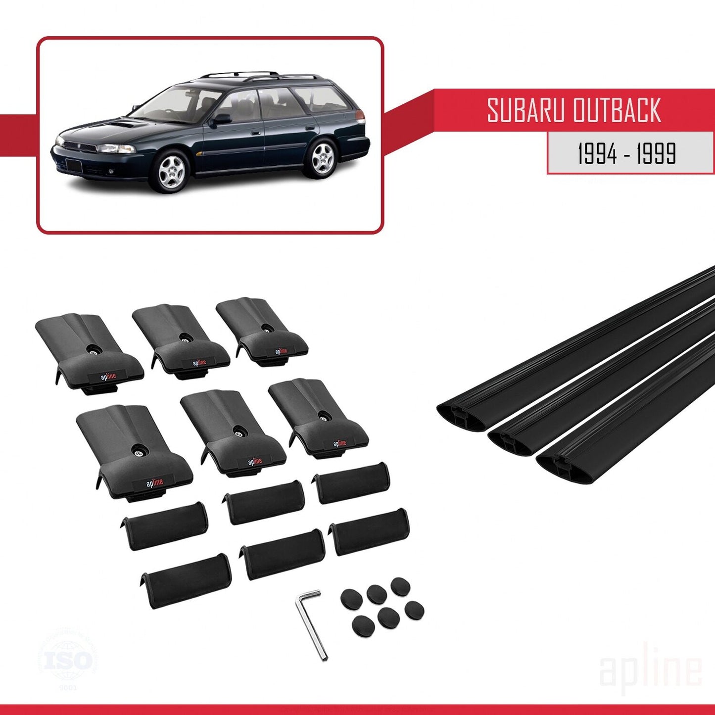 Compatible with Subaru Outback 1994-1999 FLY Model Car Roof Rack Cross Bar Black Aluminium 3 Bars