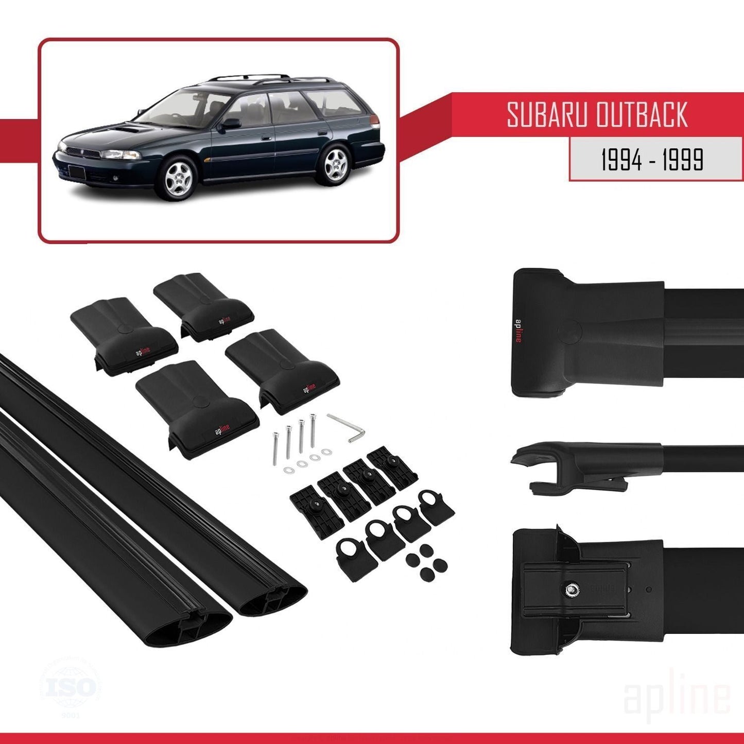 Compatible avec Subaru Outback 1994-1999 FLY Model Barres de Toit Railing Porte-Bagages de Voiture Noir Aluminium 2 Barres