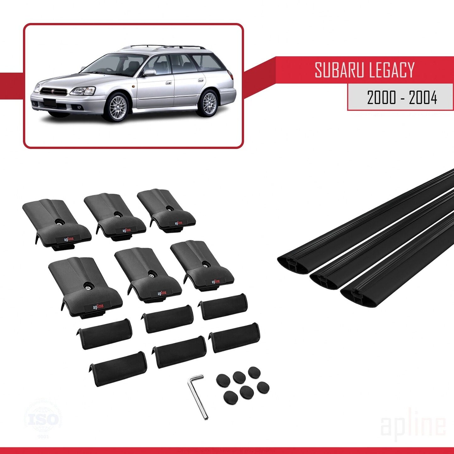 Compatible avec Subaru Legacy 3 (BE) 2000-2004 FLY Model Barres de Toit Railing Porte-Bagages de Voiture Noir Aluminium 3 Barres