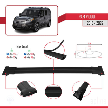 Compatible avec Ram V1000 2015-2022 FLY Model Barres de Toit Railing Porte-Bagages de Voiture Noir Aluminium 3 Barres