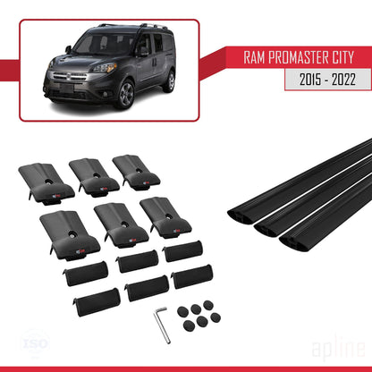 Compatible with Ram Promaster City (636) 2015-2022 FLY Model Car Roof Rack Cross Bar Black Aluminium 3 Bars