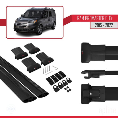 Compatible with Ram Promaster City (636) 2015-2022 FLY Model Car Roof Rack Cross Bar Black Aluminium 2 Bars