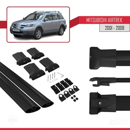 Compatible avec Mitsubishi Airtrek 2001-2008 FLY Model Barres de Toit Railing Porte-Bagages de Voiture Noir Aluminium 2 Barres