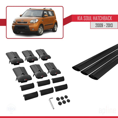 Compatible with Kia Soul (AM) HB 2009-2013 FLY Model Car Roof Rack Cross Bar Black Aluminium 3 Bars