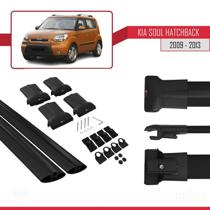 Compatible with Kia Soul (AM) HB 2009-2013 FLY Model Car Roof Rack Cross Bar Black Aluminium 2 Bars