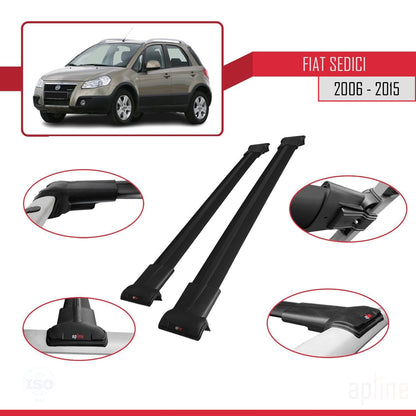 Compatible avec Fiat Sedici 2006-2015 FLY Model Barres de Toit Railing Porte-Bagages de Voiture Noir Aluminium 2 Barres