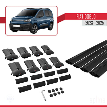 Compatible avec Fiat Doblo 3 2023-2025 FLY Model Barres de Toit Railing Porte-Bagages de Voiture Noir Aluminium 4 Barres