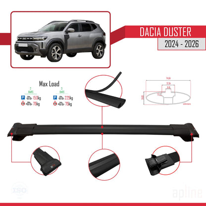 Compatible avec Dacia Duster 3 (P1310) 2024-2025 FLY Model Barres de Toit Railing Porte-Bagages de Voiture Noir Aluminium 2 Barres