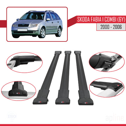 Compatible with Skoda Fabia (6Y) SW 2000-2006 FLY Model Car Roof Rack Cross Bar Black Aluminium 3 Bars