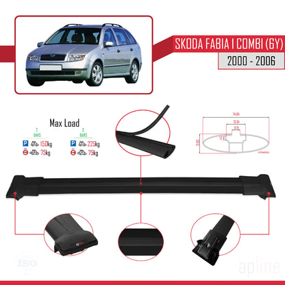 Compatible with Skoda Fabia (6Y) SW 2000-2006 FLY Model Car Roof Rack Cross Bar Black Aluminium 2 Bars