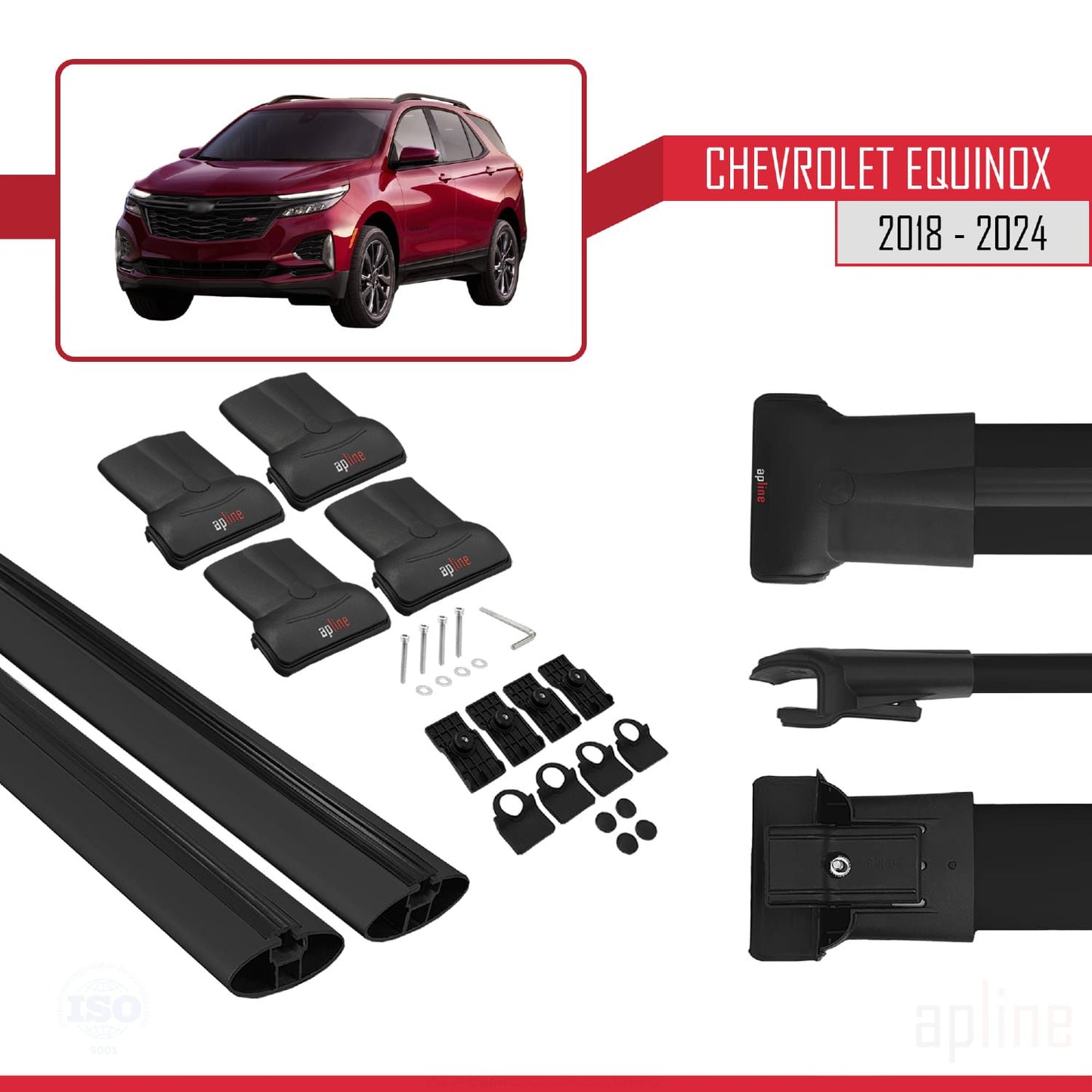 Compatible avec Chevrolet Equinox 2018-2024 FLY Model Barres de Toit Railing Porte-Bagages de Voiture Noir Aluminium 2 Barres