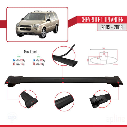 Compatible avec Chevrolet Uplander 2005-2009 FLY Model Barres de Toit Railing Porte-Bagages de Voiture Noir Aluminium 3 Barres