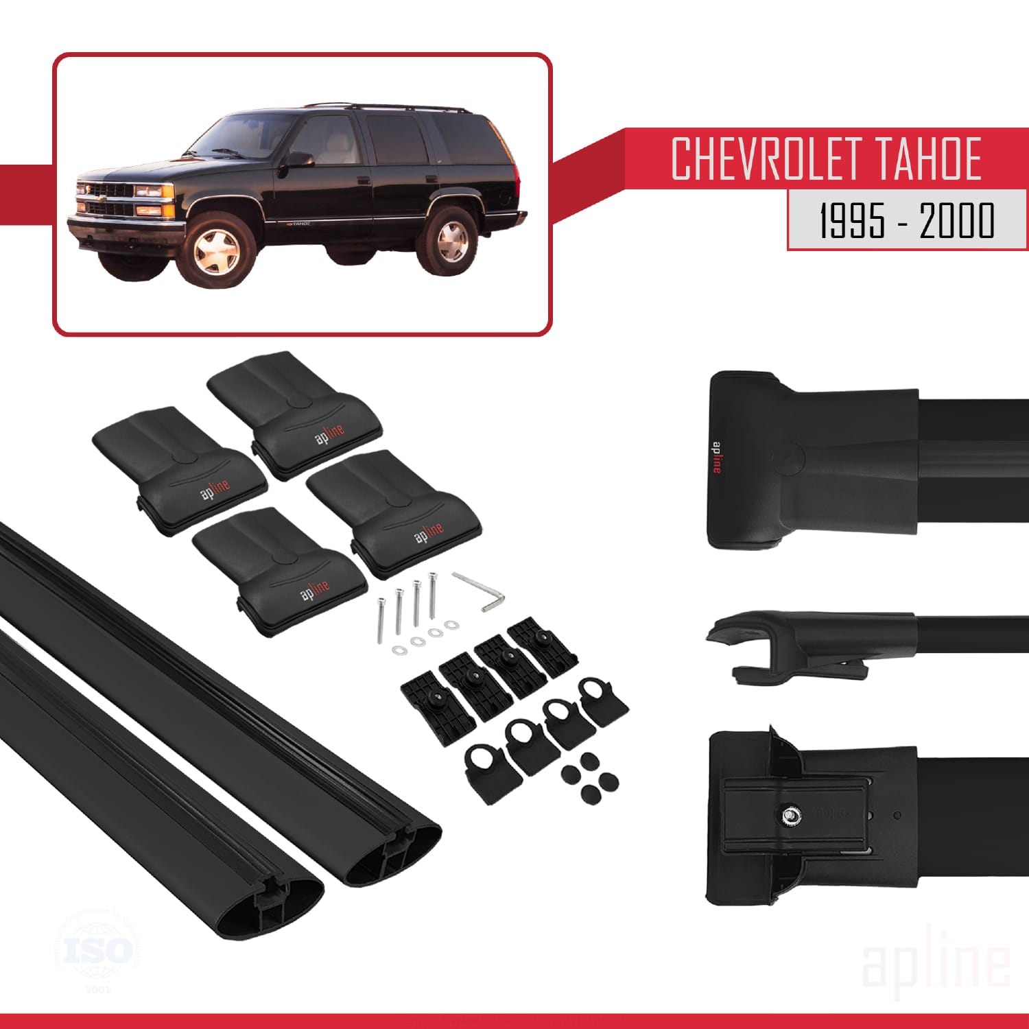 Compatible avec Chevrolet Tahoe 1995-2000 FLY Model Barres de Toit Railing Porte-Bagages de Voiture Noir Aluminium 2 Barres