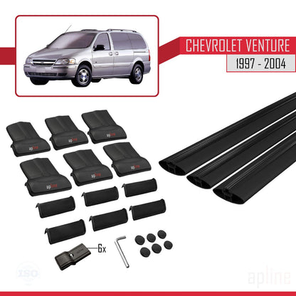 Compatible avec Chevrolet Venture 1997-2004 FLY Model Barres de Toit Railing Porte-Bagages de Voiture Noir Aluminium 3 Barres