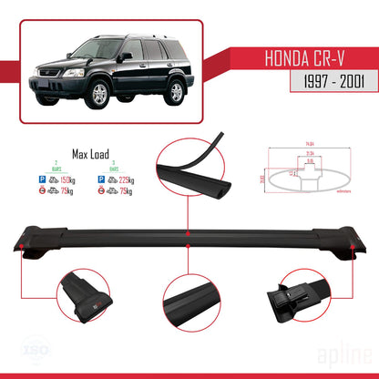 Compatible avec Honda CR-V 1997-2001 FLY Model Barres de Toit Railing Porte-Bagages de Voiture Noir Aluminium 3 Barres