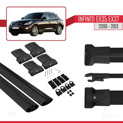 Compatible avec Infiniti EX35 EX37 2008-2013 FLY Model Barres de Toit Railing Porte-Bagages de Voiture Noir Aluminium 2 Barres