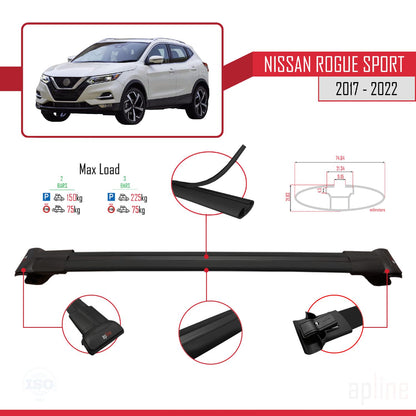 Compatible avec Nissan Rogue Sport 2017-2022 FLY Model Barres de Toit Railing Porte-Bagages de Voiture Noir Aluminium 3 Barres