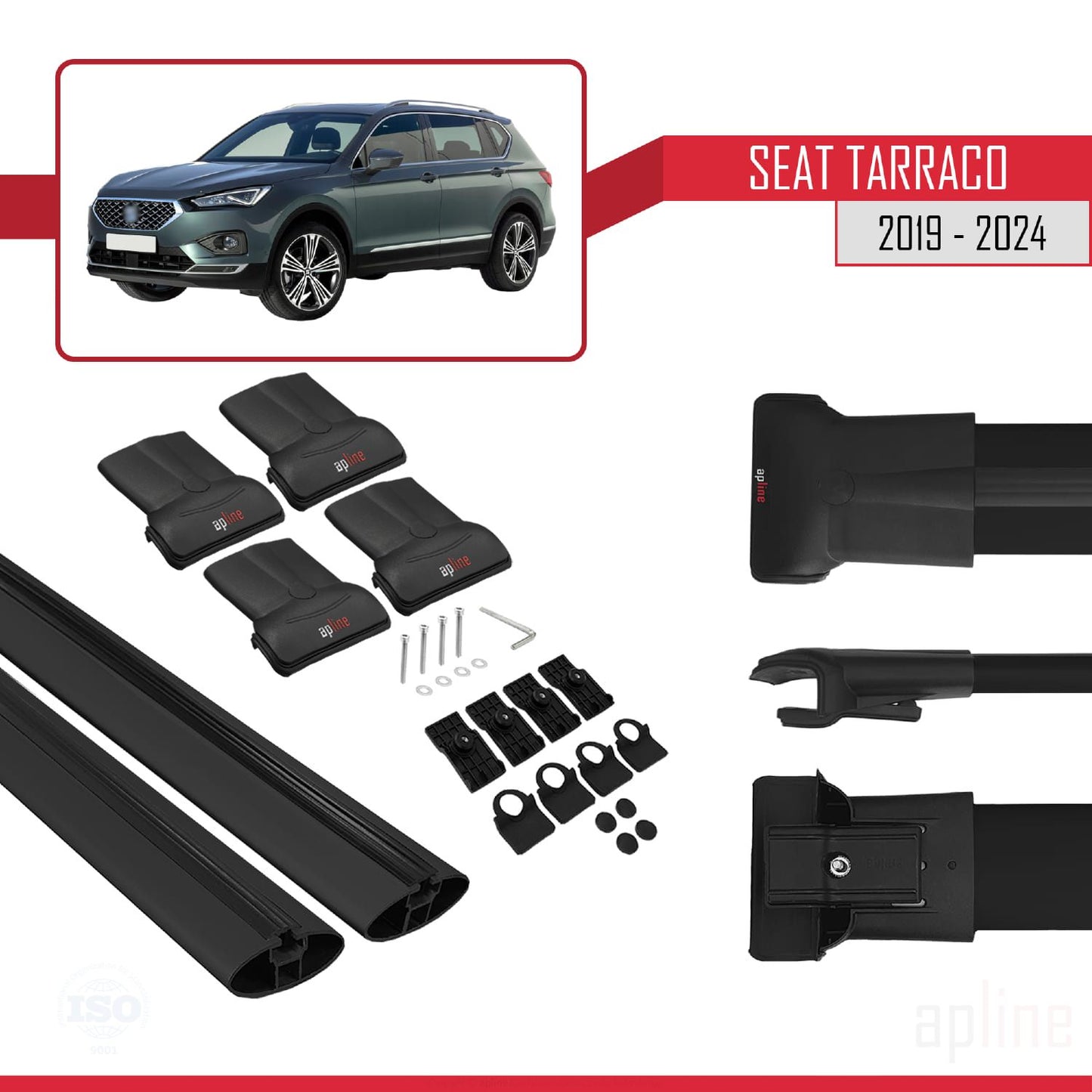 Compatible avec Seat Tarraco 2019-2024 FLY Model Barres de Toit Railing Porte-Bagages de Voiture Noir Aluminium 2 Barres