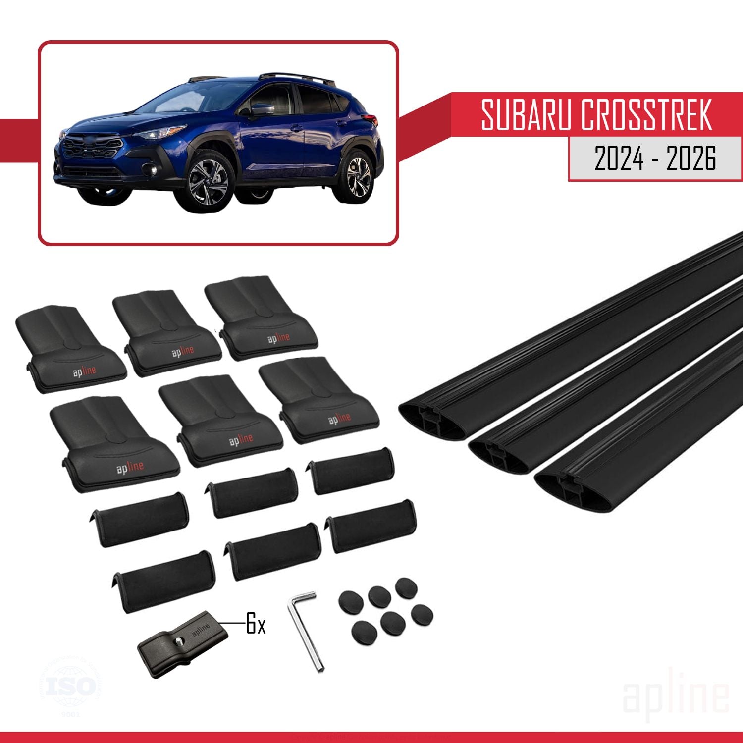 Compatible avec Subaru Crosstrek 2024-2025 FLY Model Barres de Toit Railing Porte-Bagages de Voiture Noir Aluminium 3 Barres