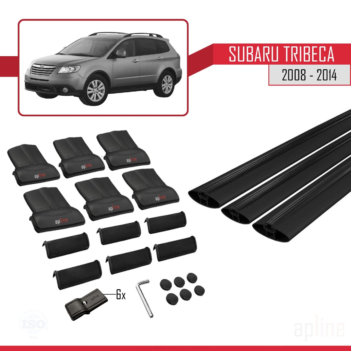 Compatible avec Subaru Tribeca 2008-2014 FLY Model Barres de Toit Railing Porte-Bagages de Voiture Noir Aluminium 3 Barres