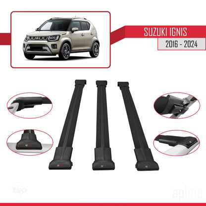 Compatible avec Suzuki Ignis 2016-2024 FLY Model Barres de Toit Railing Porte-Bagages de Voiture Noir Aluminium 3 Barres