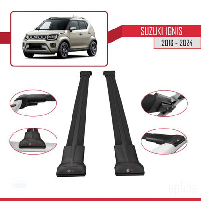 Compatible avec Suzuki Ignis 2016-2024 FLY Model Barres de Toit Railing Porte-Bagages de Voiture Noir Aluminium 2 Barres