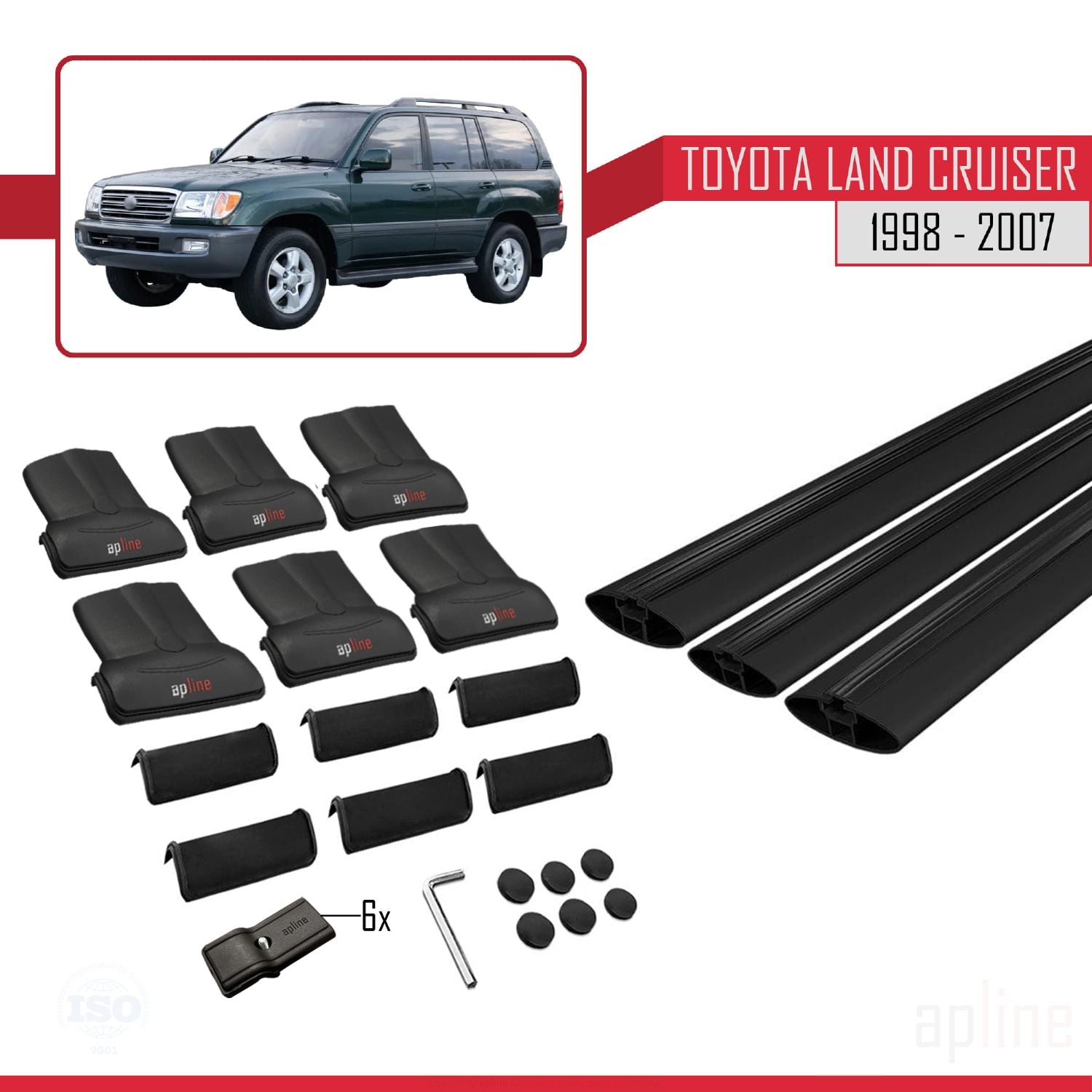 Compatible avec Toyota Land Cruiser 1998-2007 FLY Model Barres de Toit Railing Porte-Bagages de Voiture Noir Aluminium 3 Barres