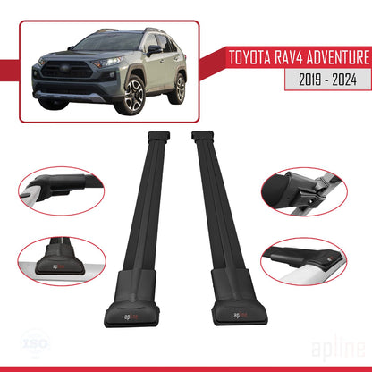 Compatible avec Toyota RAV4 Adventure 2019-2024 FLY Model Barres de Toit Railing Porte-Bagages de Voiture Noir Aluminium 2 Barres