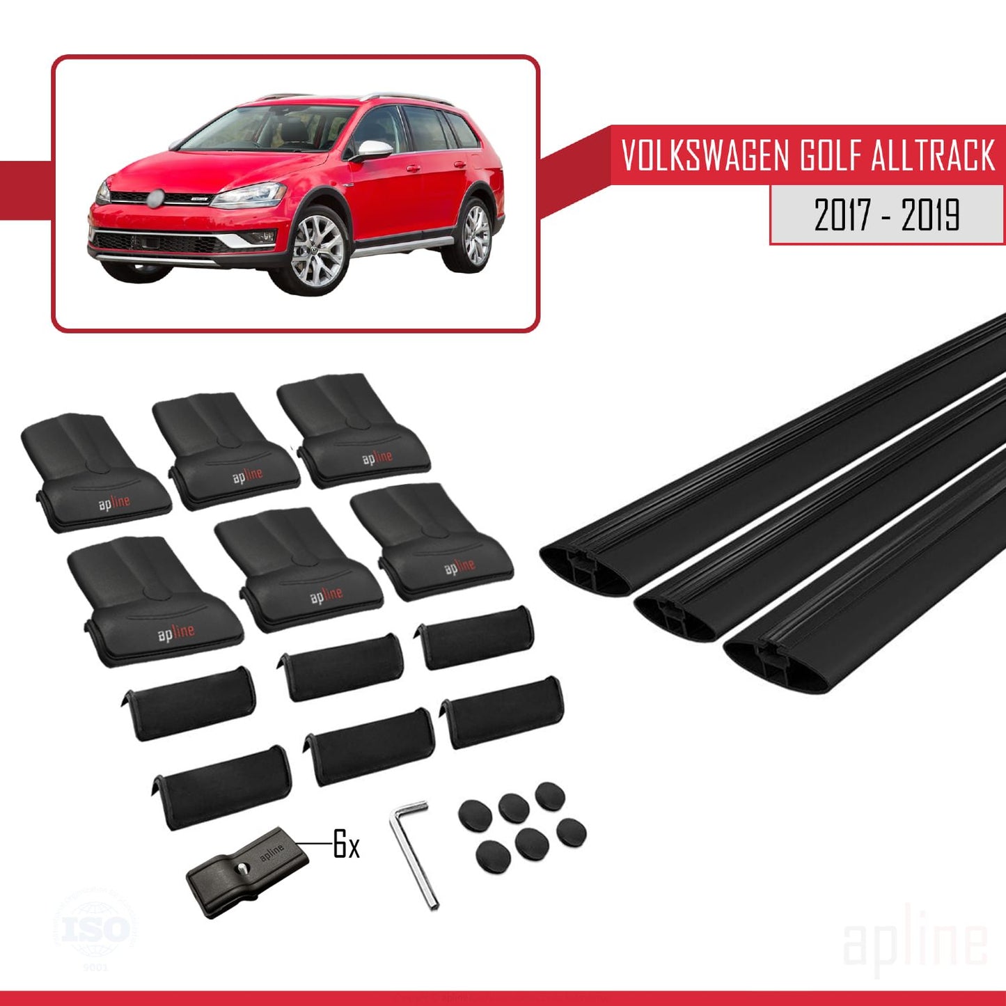 Compatible avec VW Golf Alltrack Mk7 2017-2019 FLY Model Barres de Toit Railing Porte-Bagages de Voiture Noir Aluminium 3 Barres