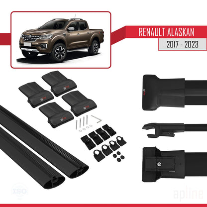 Compatible avec Renault Alaskan 2017-2023 FLY Model Barres de Toit Railing Porte-Bagages de Voiture Noir Aluminium 2 Barres