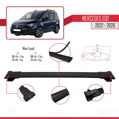 Compatible avec Mercedes EQT / Citan W420 2022-2025 FLY Model Barres de Toit Railing Porte-Bagages de Voiture Noir Aluminium 2 Barres