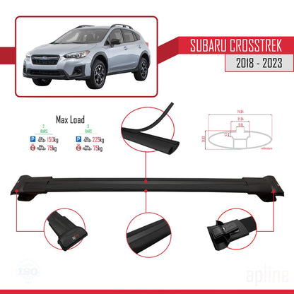 Compatible avec Subaru Crosstrek 2018-2023 FLY Model Barres de Toit Railing Porte-Bagages de Voiture Noir Aluminium 2 Barres