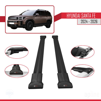 Compatible avec Hyundai Santa Fe 2024-2025 FLY Model Barres de Toit Railing Porte-Bagages de Voiture Noir Aluminium 2 Barres