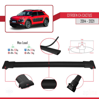 Compatible avec Citroen C4 Cactus 2014-2021 FLY Model Barres de Toit Railing Porte-Bagages de Voiture Noir Aluminium 2 Barres