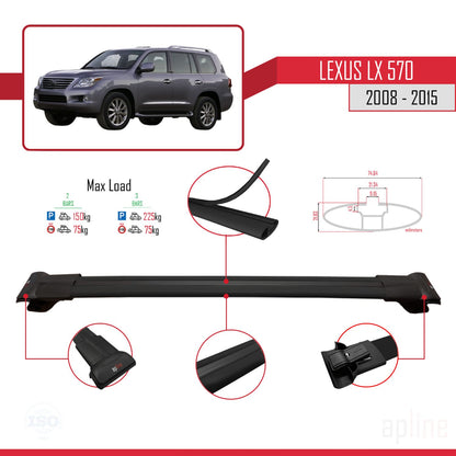 Compatible avec Lexus LX 570 2008-2015 FLY Model Barres de Toit Railing Porte-Bagages de Voiture Noir Aluminium 3 Barres