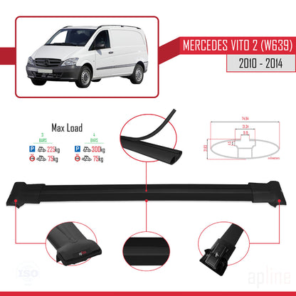 Compatible with Mercedes Vito 2 (W639) Post-Facelift 2010-2014 FLY Model Car Roof Rack Cross Bar Black Aluminium 4 Bars