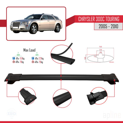 Compatible avec Chrysler 300C Touring 2005-2010 FLY Model Barres de Toit Railing Porte-Bagages de Voiture Noir Aluminium 2 Barres