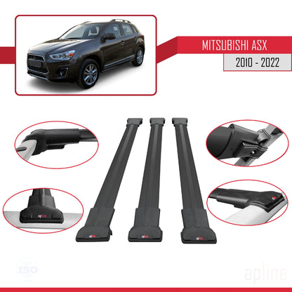 Compatible with Mitsubishi ASX (GA) 2010-2022 FLY Model Car Roof Rack Cross Bar Black Aluminium 3 Bars