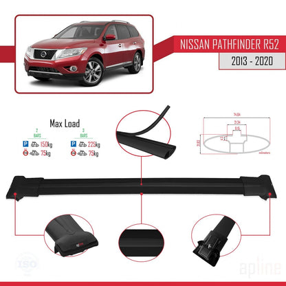 Compatible avec Nissan Pathfinder 4 (R52) 2013-2020 FLY Model Barres de Toit Railing Porte-Bagages de Voiture Noir Aluminium 2 Barres