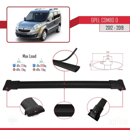 Compatible avec Opel Combo D 2012-2018 FLY Model Barres de Toit Railing Porte-Bagages de Voiture Noir Aluminium 4 Barres