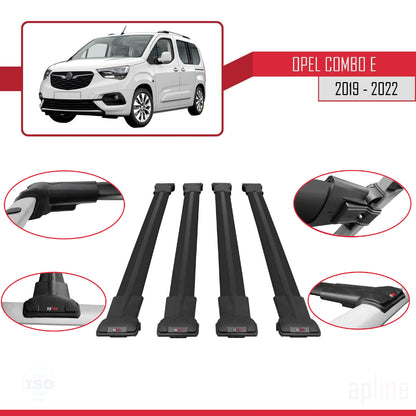Compatible avec Opel Combo E 2019-2022 FLY Model Barres de Toit Railing Porte-Bagages de Voiture Noir Aluminium 4 Barres