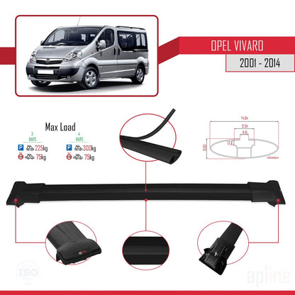 Compatible avec Opel Vivaro A 2001-2014 FLY Model Barres de Toit Railing Porte-Bagages de Voiture Noir Aluminium 3 Barres