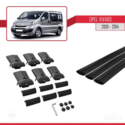 Compatible avec Opel Vivaro A 2001-2014 FLY Model Barres de Toit Railing Porte-Bagages de Voiture Noir Aluminium 3 Barres