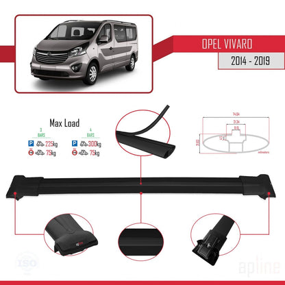 Compatible avec Opel Vivaro B 2014-2019 FLY Model Barres de Toit Railing Porte-Bagages de Voiture Noir Aluminium 4 Barres