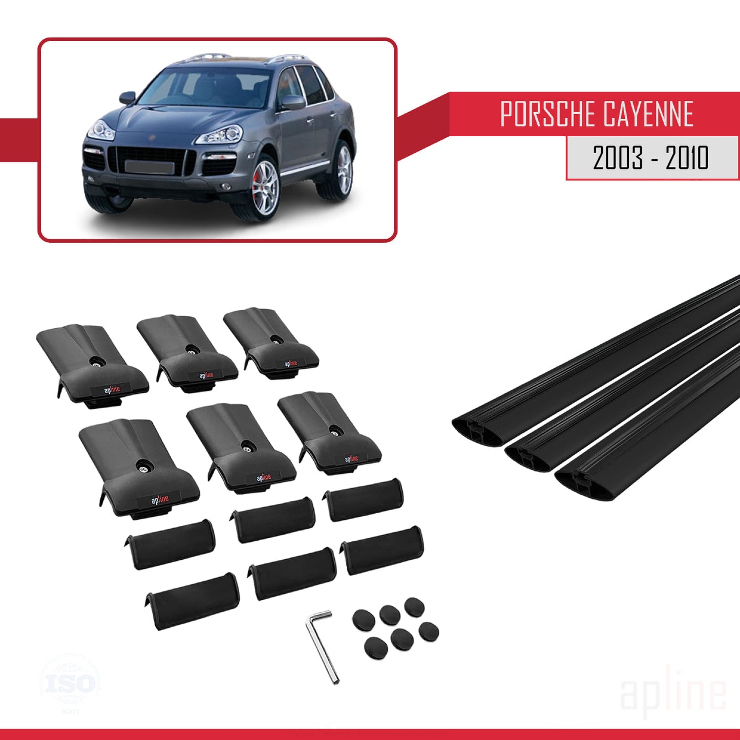 Compatible avec Porsche Cayenne (9PA) 2003-2010 FLY Model Barres de Toit Railing Porte-Bagages de Voiture Noir Aluminium 3 Barres