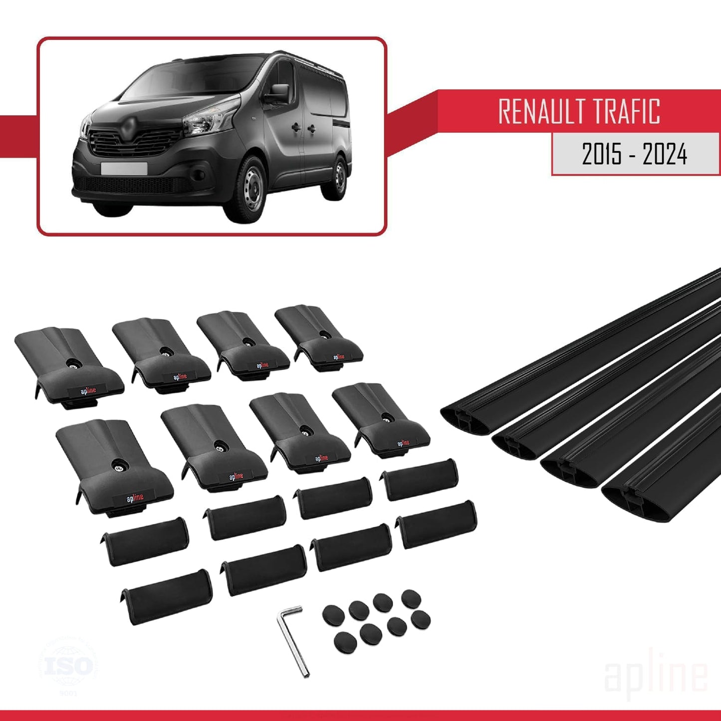 Compatible avec Renault Trafic 3 (X82) 2015-2025 FLY Model Barres de Toit Railing Porte-Bagages de Voiture Noir Aluminium 4 Barres