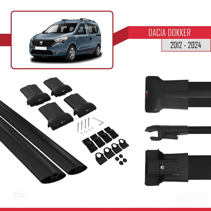 Compatible avec Dacia Dokker (K67) 2012-2024 FLY Model Barres de Toit Railing Porte-Bagages de Voiture Noir Aluminium 2 Barres